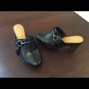 Coach Sasha Black Leather Tassle Clog Mule 6.5 EUC
